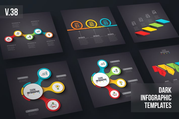Dark Infographics template set v.38