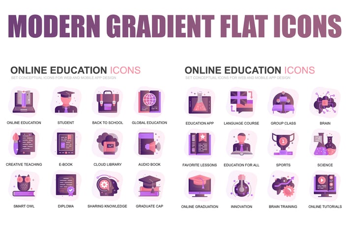 Modern Set Gradient Flat Icons
