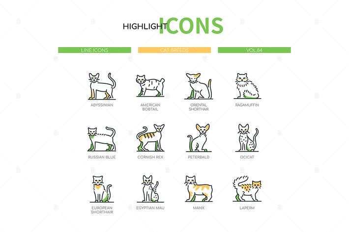 Cat Breeds - modern line design style icons