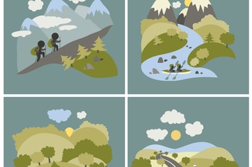 Set of vector lat style outdoor leisure pictures. 