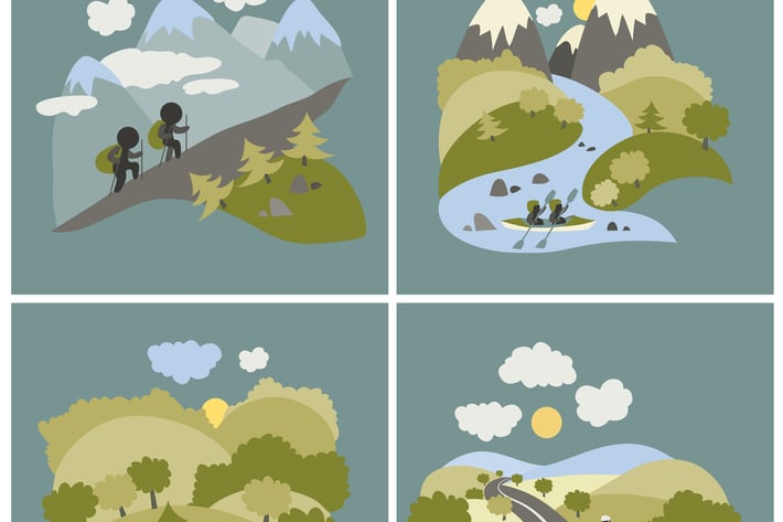 Set of vector lat style outdoor leisure pictures. 