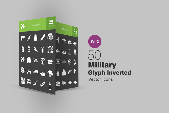 50 Military Glyph Inverted Icons