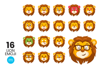 16 Cute Lion Avatar Emoji Vector Character Set