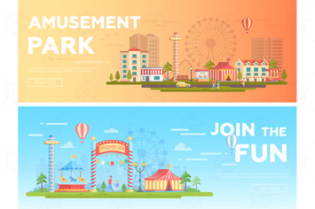 Amusement park - set of flat vector illustrations