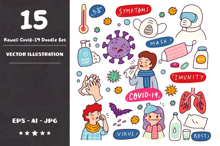 Kawaii Covid-19 Doodle Set