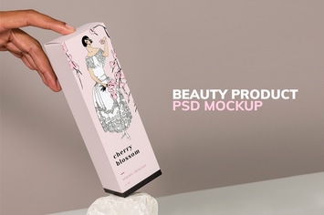 Cherry blossom paper box product psd mockup