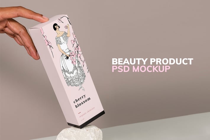 Cherry blossom paper box product psd mockup