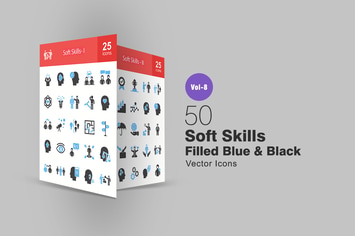50 Soft Skills Blue & Black Icons