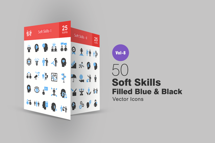 50 Soft Skills Blue & Black Icons