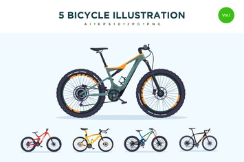 5 Sport Bicycle Vector Illustration Set 1