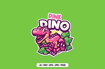 Pink Dino Mascot Logo