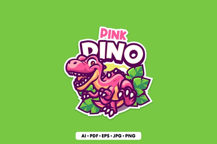 Pink Dino Mascot Logo