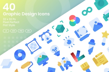 40 Graphic Design Icons Set - Flat