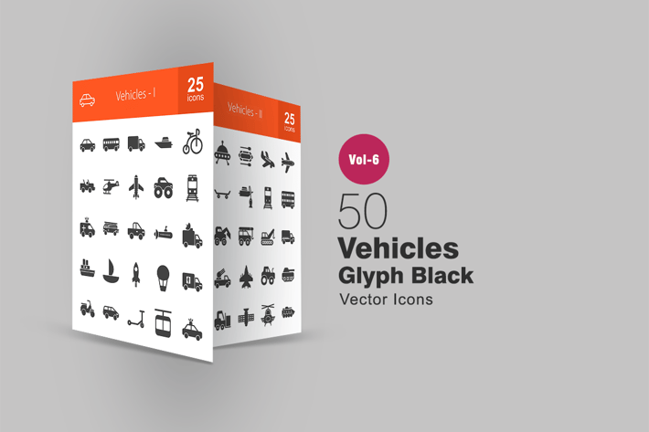 50 Vehicles Glyph Icons