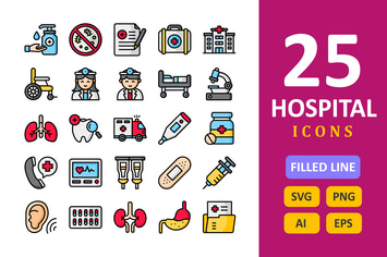 25 Hospital Icons - Filled Line