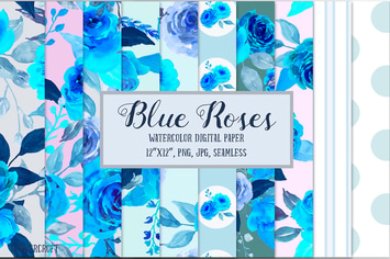 Watercolor Pattern Blue Rose