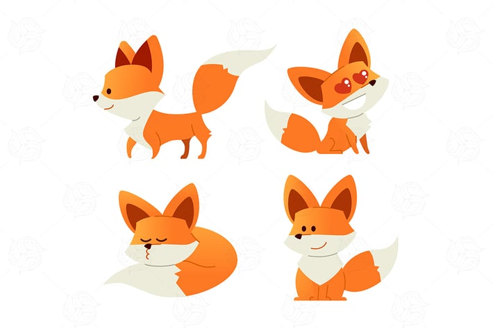 Fox- modern vector set of flat illustrations.