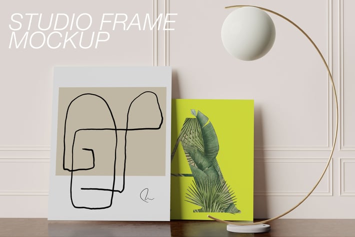 Frame Mockup with frameless canvas on floor 