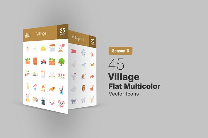 45 Village Flat Multicolor Icons