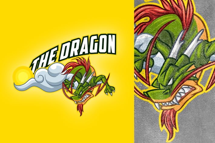 Cartoon Chinese Dragon On Cloud Logo