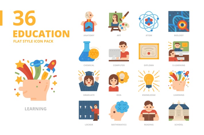 Education Flat Style Icon Set