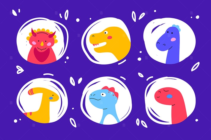 Dinosaurs faces - set of characters