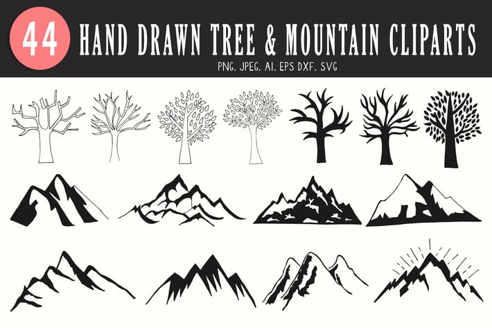 40+ Tree & Mountain Handmade Cliparts