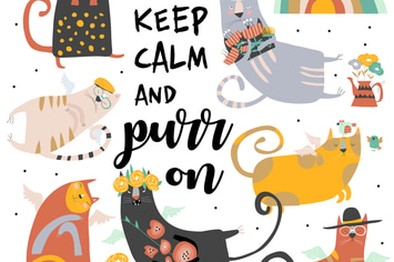 Vector set of funny cats angels on white backgroun