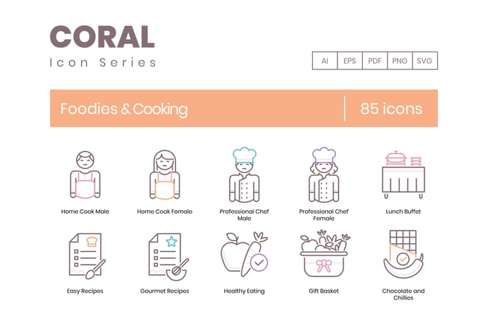 85 Foodies & Cooking Line Icons
