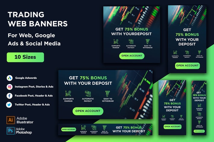 Trade Dark Blue Google Ads, Web Banners & Post