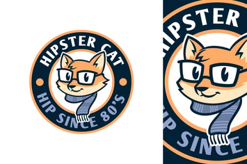 Cartoon Hipster Cat Emblem Logo
