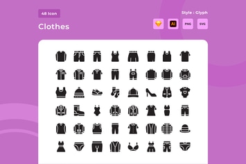 48 Clothes & Fashion Glyph Style Icon Pack