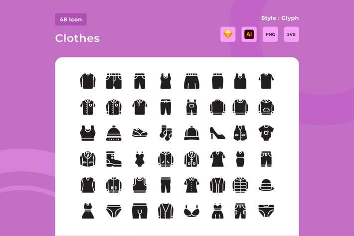 48 Clothes & Fashion Glyph Style Icon Pack