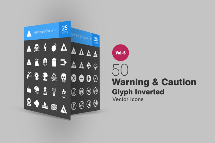 50 Warning & Caution Glyph Inverted Icons