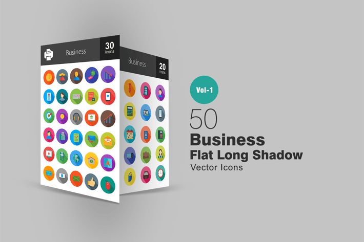 50 Business Flat Long Shadow Icons