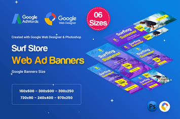 Surf Board Banners HTML5 Ad D41 - GWD & PSD