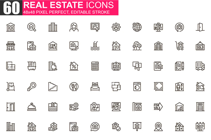 Real Estate Thin Line Icons Pack