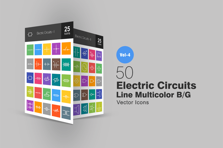 50 Electric Circuits Line Multicolor Icons