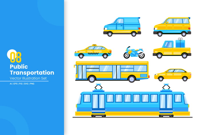 Public Transportation Vector Illustration Set