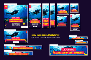 Scuba Diving School, Sea Adventure Banners Ad