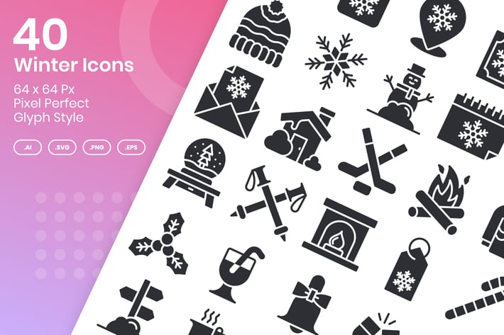 40 Winter Icons Set - Glyph