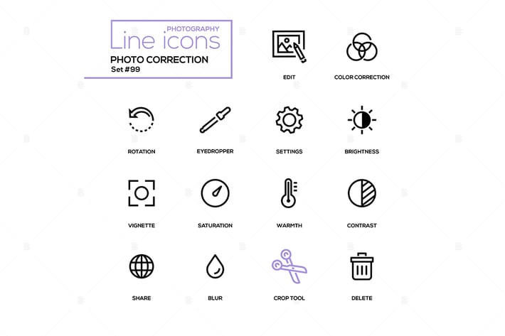 Photo correction - modern line design icons set