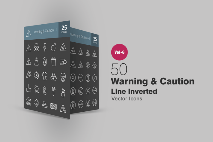 50 Warning & Caution Line Inverted Icons