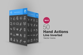 50 Hand Actions Line Inverted Icons