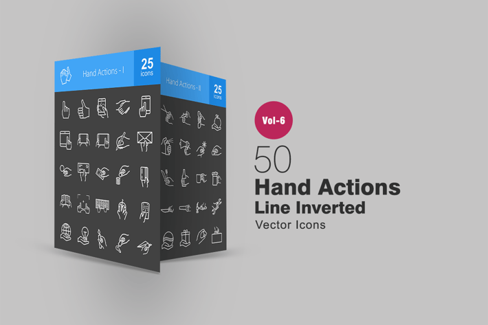 50 Hand Actions Line Inverted Icons