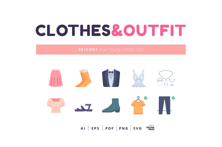 30 Icons Clothes&Outfit Part-02 Flat Style