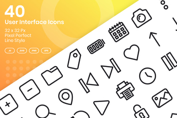 40 User Interface Icons Set - Line