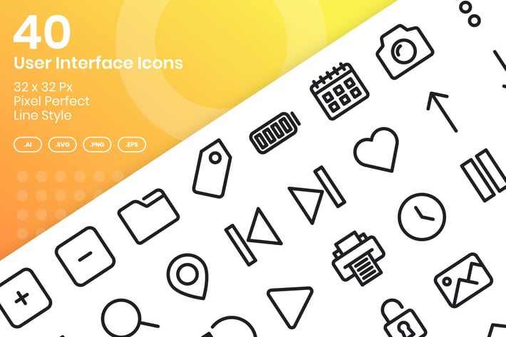 40 User Interface Icons Set - Line
