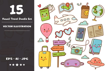 Kawaii Travel Doodle Set