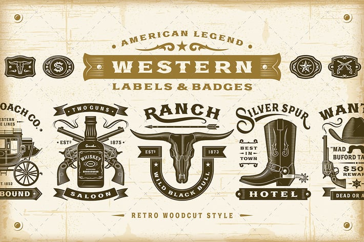 Vintage Western Labels and Badges Set